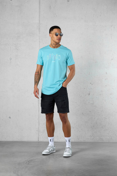 AQUA COLORED BLOWN-UP TEE