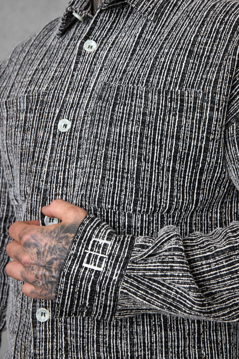 BLACK STRIPED JACQUARD OVERSIZED SHIRT