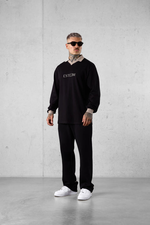 BLACK KHAKI V-NECK POLO LONGSLEEVE