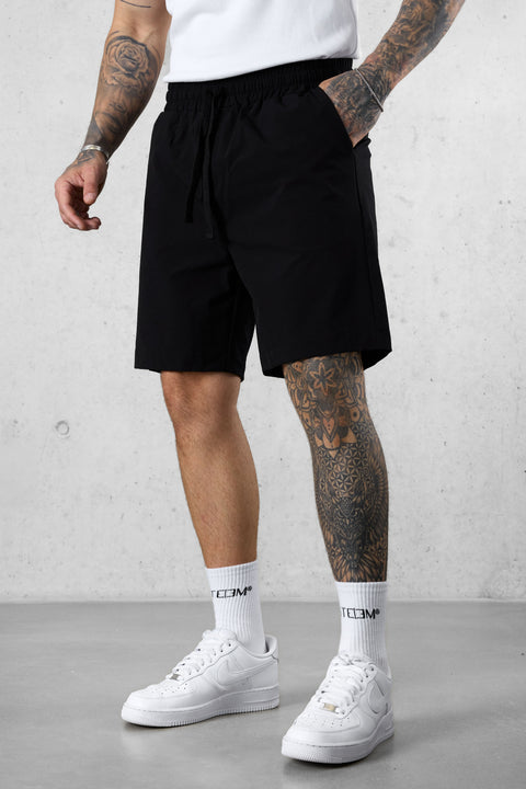 BLACK NYLON BASIC SHORTS