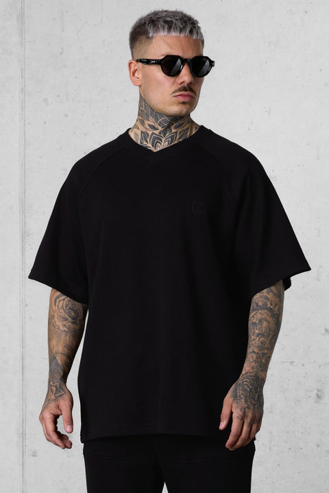 BLACK WAFFLE OVERSIZED TEE