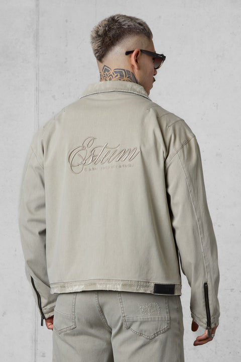 WASHED OLIVE DESTROYED JEANS JACKET