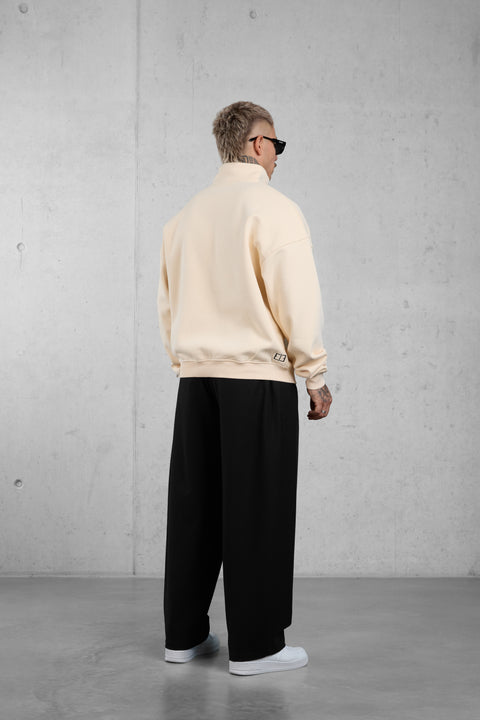 BEIGE SIGNATURE OVERSIZED HALFZIP SWEATER