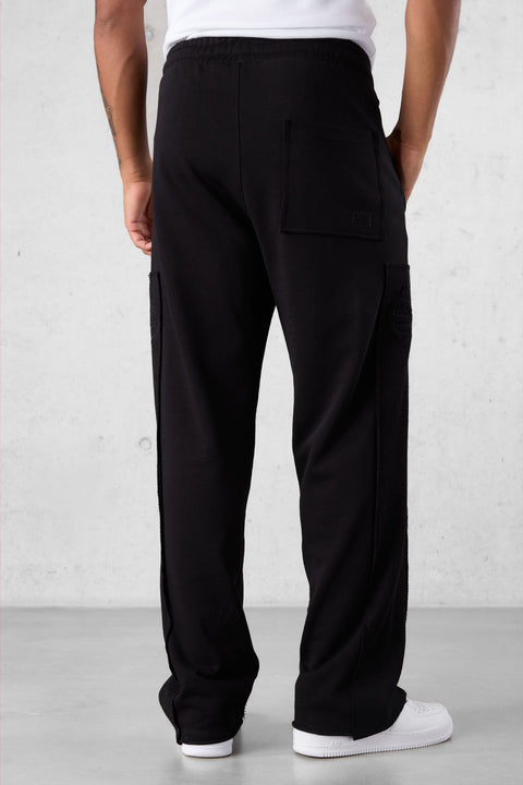 BLACK APPLIQUÉ DISTRESSED LOOSE SWEATPANTS