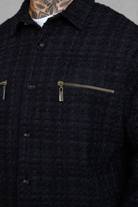 BLACKBERRY/OLIVE BOUCLÉ OVERSHIRT
