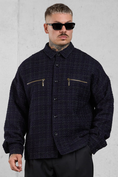 BLACKBERRY/OLIVE BOUCLÉ OVERSHIRT