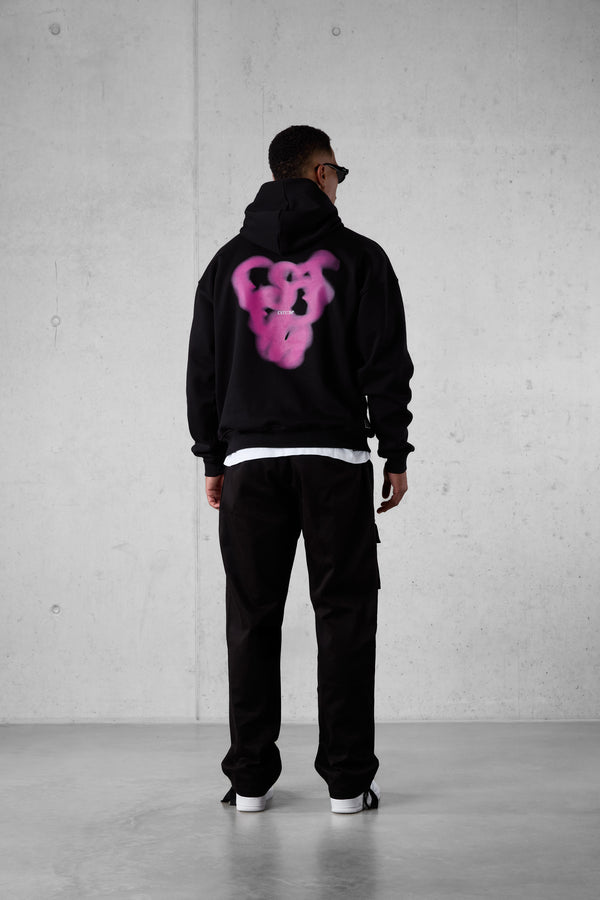 BLACK FLAMING BLURRED HEARTS OVERSIZED HOODIE