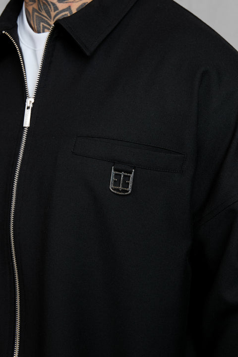 BLACK ICON ZIP OVERSHIRT