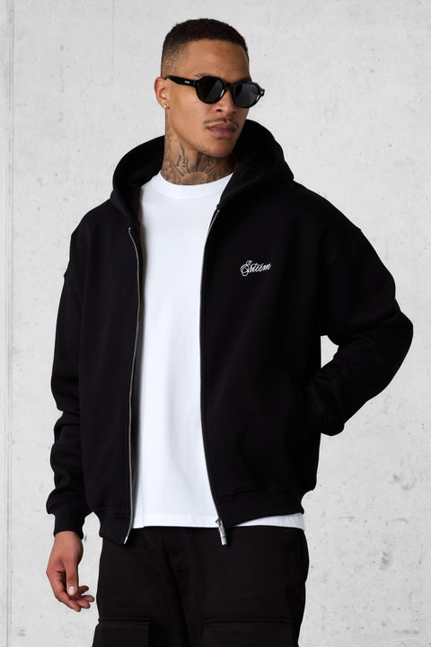 BLACK SIGNATURE OVERSIZED ZIP HOODIE