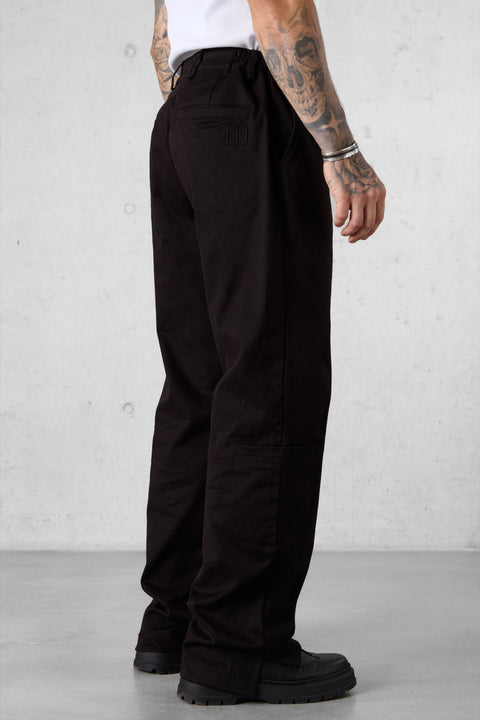 BLACK SLIT CHINO PANTS