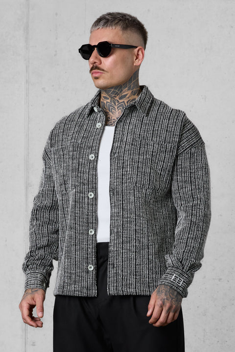 BLACK STRIPED JACQUARD OVERSIZED SHIRT