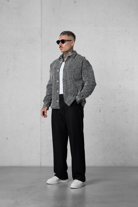 BLACK STRIPED JACQUARD OVERSIZED SHIRT