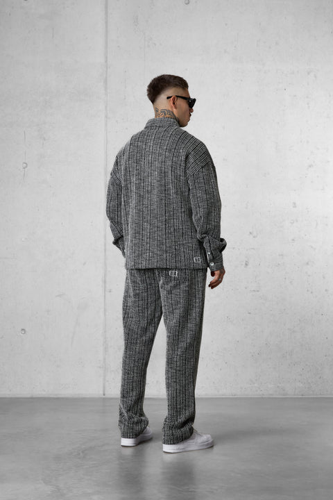 BLACK STRIPED JACQUARD LOOSE PANTS