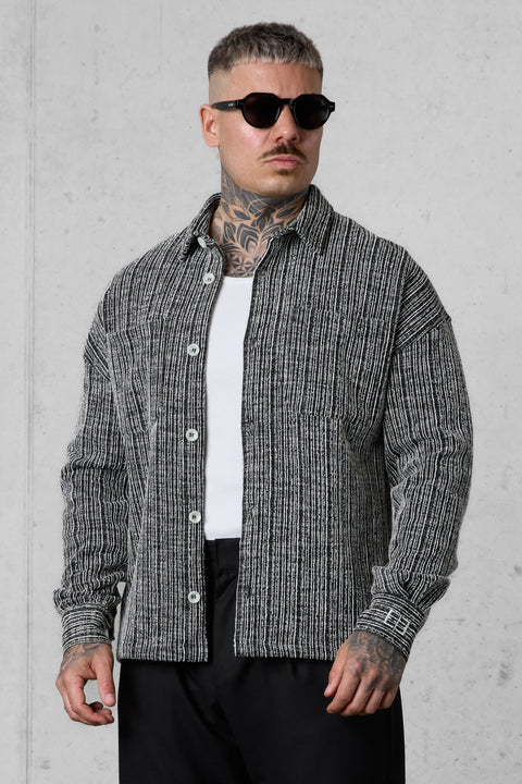 BLACK STRIPED JACQUARD OVERSIZED SHIRT