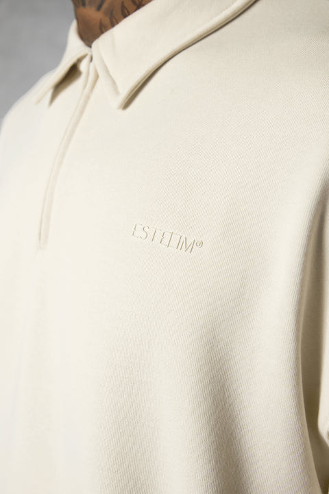 BEIGE ESSENTIAL OVERSIZED HALFZIP SWEATER