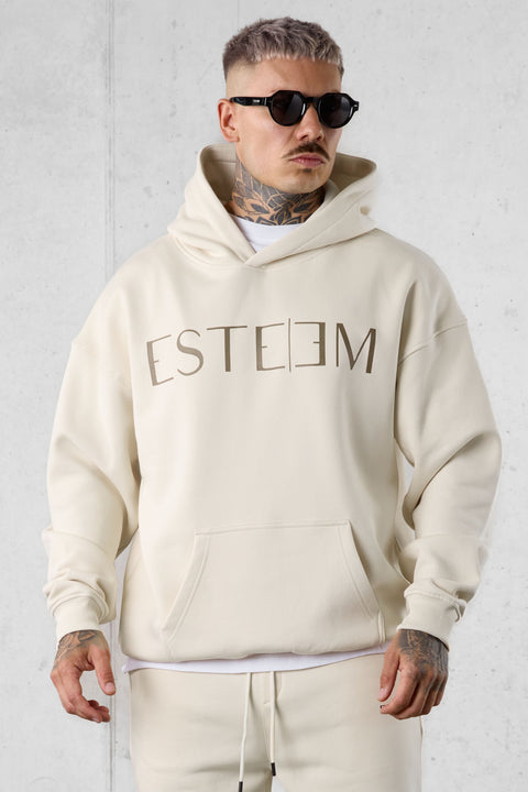 BEIGE LETTERING OVERSIZED HOODIE