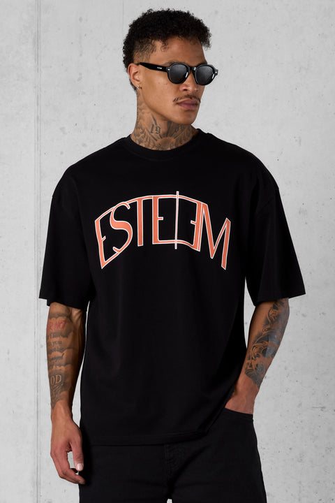 BLACK BURNTCORAL CURVE OVERSIZED TEE