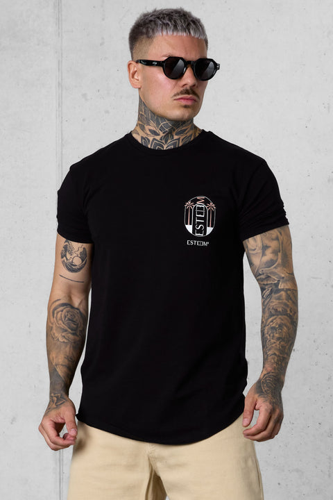 BLACK DOUBLE PALM LOGO TEE