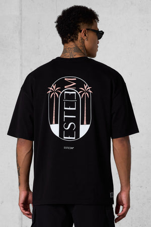 BLACK DOUBLE PALM OVERSIZED TEE