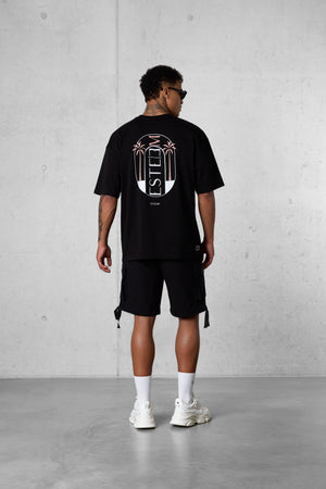 BLACK DOUBLE PALM OVERSIZED TEE