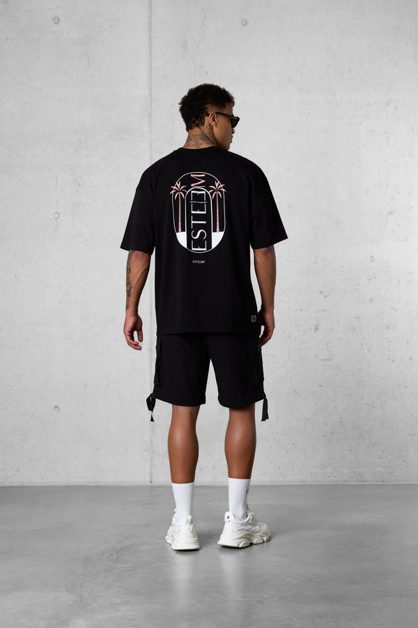 BLACK DOUBLE PALM OVERSIZED TEE