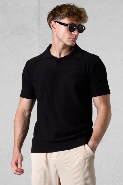 BLACK KNIT POLOSHIRT