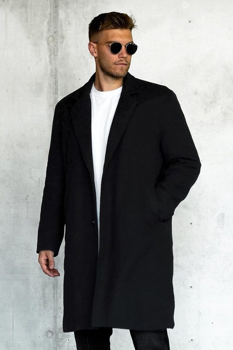 BLACK OVERSIZED FLANNEL COAT