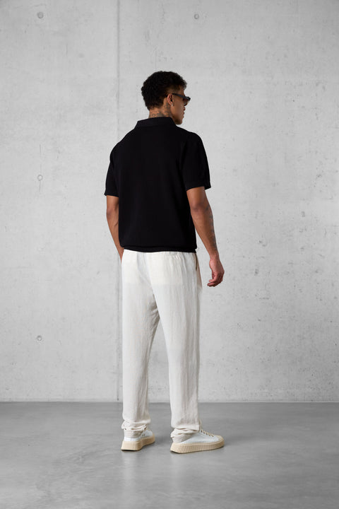 BLACK OVERSIZED KNIT POLOSHIRT