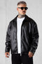 BLACK VEGAN LEATHER OVERSIZED JACKET