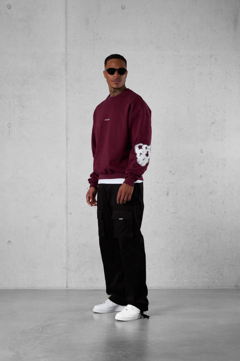 CABERNET BLURRED HEARTS OVERSIZED SWEATER