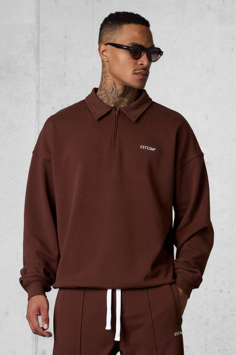 DOWNTOWNBROWN ESSENTIAL OVERSIZED HALFZIP SWEATER