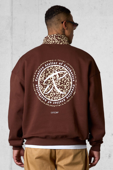 DOWNTOWNBROWN LEO AESTHETICS OVERSIZED HALFZIP SWEATER