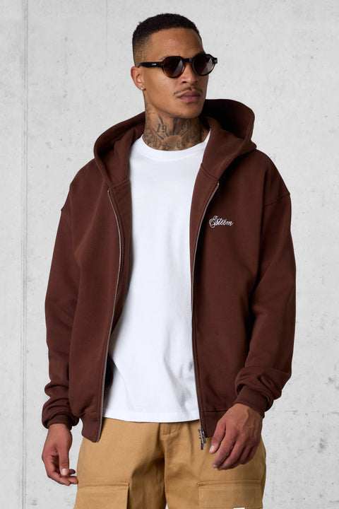 DOWNTOWNBROWN SIGNATURE OVERSIZED ZIP HOODIE