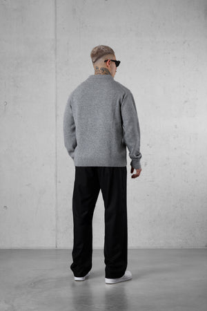 GREY KNIT POLO SWEATER