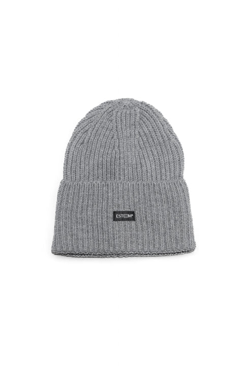 GREY MELANGE LABEL BEANIE