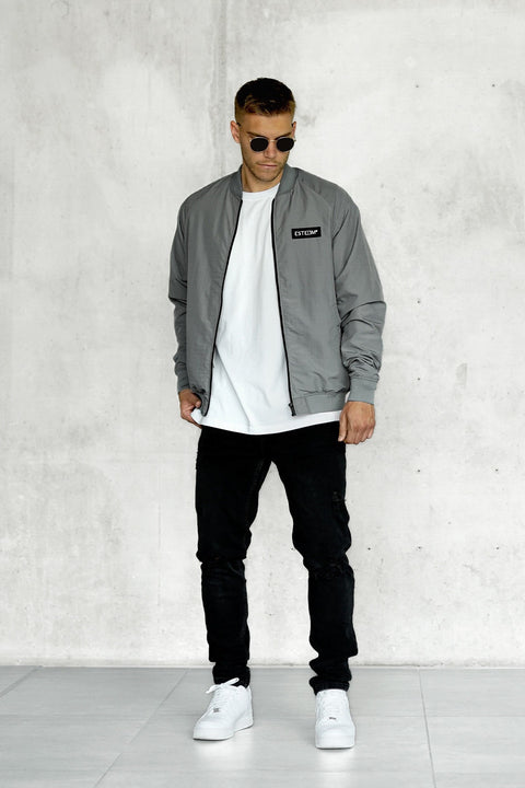 GREY PATCH BOMBER JACKET