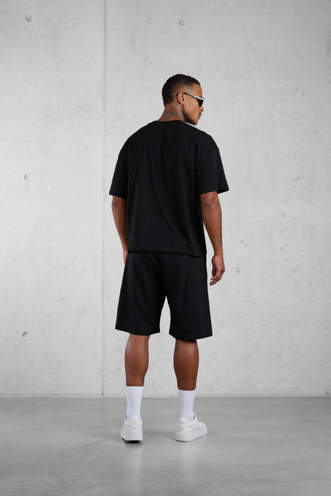 BLACK WOVEN LABEL OVERSIZED TEE