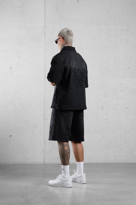 WASHED BLACK MONOGRAM JEANSSHORTS