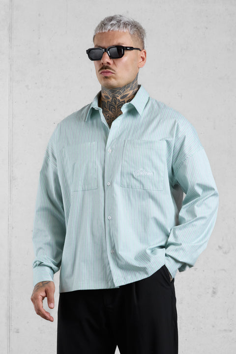 LIGHTGREEN STRIPED OVERSIZED SHIRT