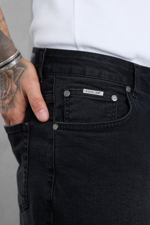 WASHED BLACK MONOGRAM JEANSSHORTS