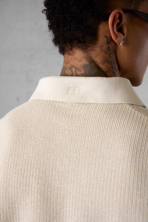 SAND OVERSIZED KNIT POLOSHIRT