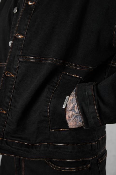WASHED BLACK CONTRAST JEANS JACKET