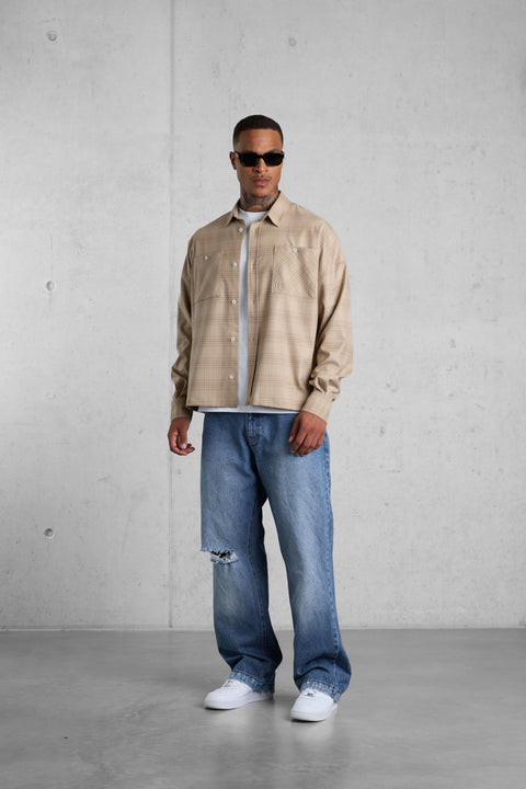 WASHED BLUE DESTROYED LOOSE JEANS