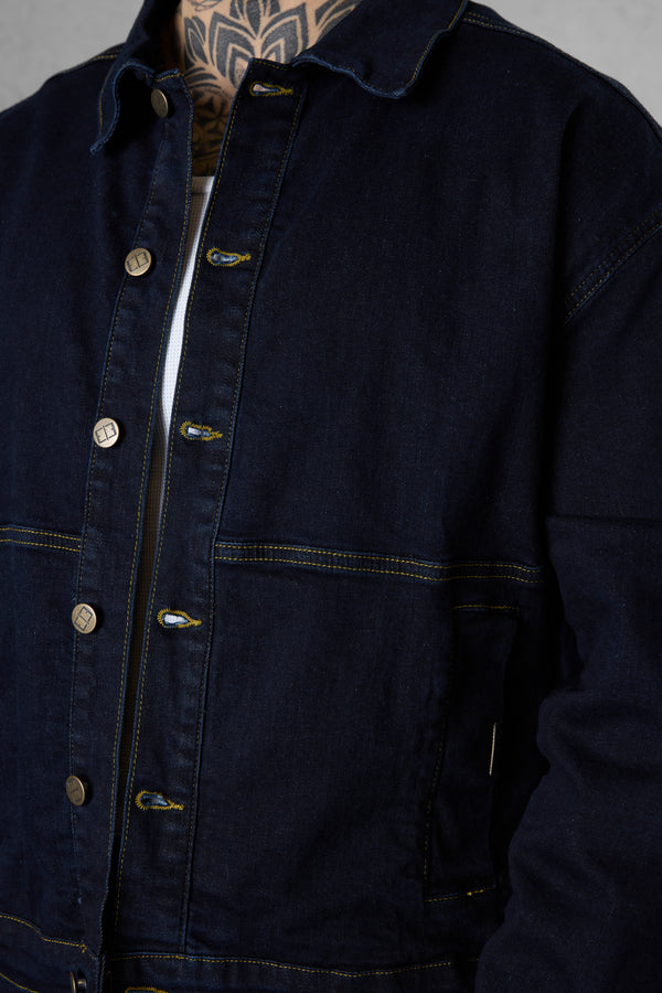 WASHED DARKBLUE CONTRAST JEANS JACKET