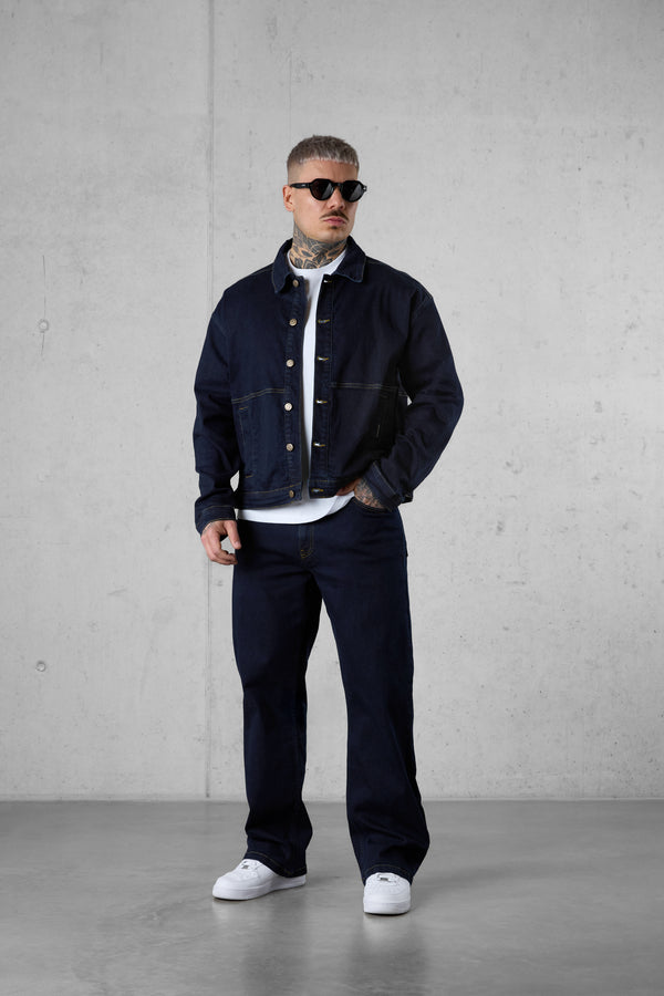 WASHED DARKBLUE CONTRAST LOOSE JEANS