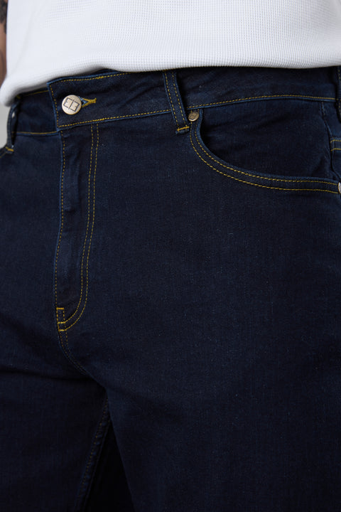 WASHED DARKBLUE CONTRAST LOOSE JEANS