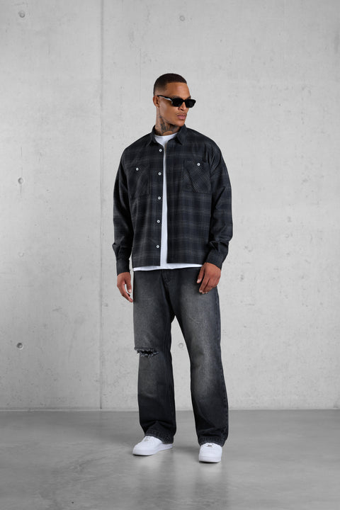 WASHED GREY DESTROYED LOOSE JEANS