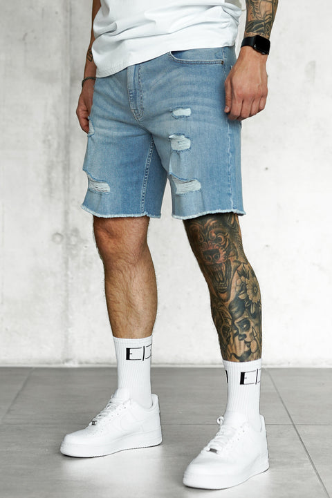 WASHED BLUE DESTROYED JEANSSHORTS 3.0