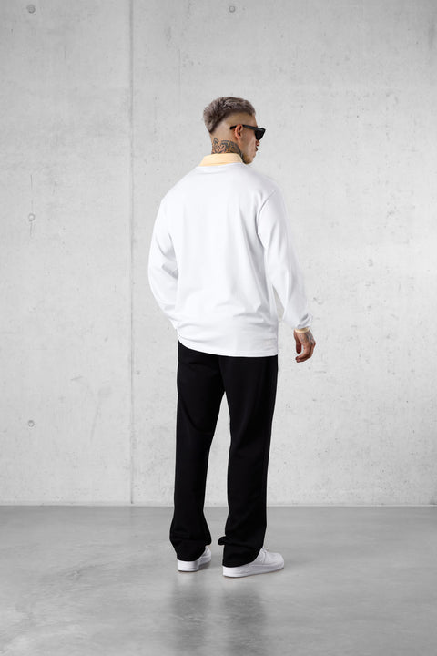 WHITE CREMEBRULEE V-NECK POLO LONGSLEEVE