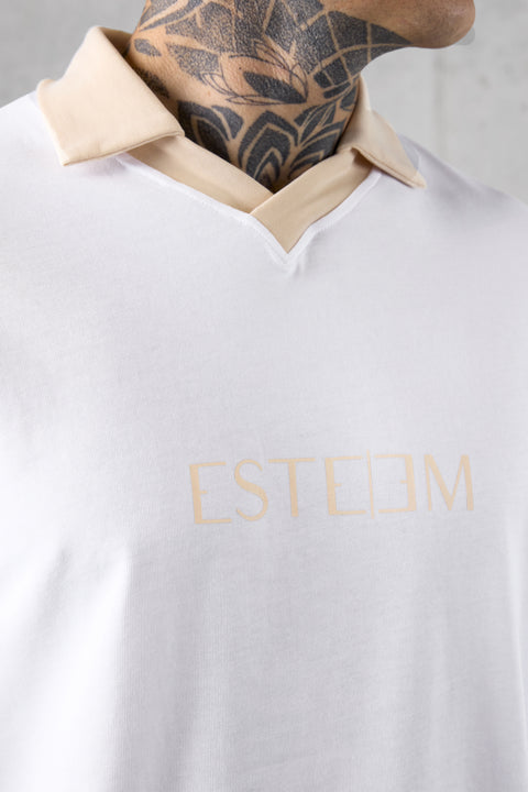 WHITE CREMEBRULEE V-NECK POLO LONGSLEEVE